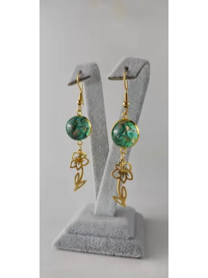 Benim Cam Atölyem Ebru Tekniği Altın Kaplama Çelik Murano Çiçek  Küpe