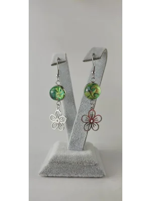 Benim Cam Atölyem Ebru Tekniği Çelik Murano Çiçek Küpe