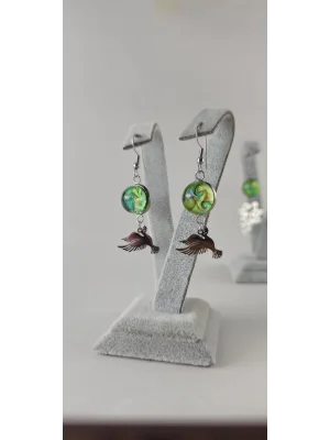 Benim Cam Atölyem Ebru Tekniği Çelik Murano Güvercin Küpe