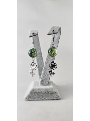 Benim Cam Atölyem Ebru Tekniği Çelik Murano Çiçek Küpe