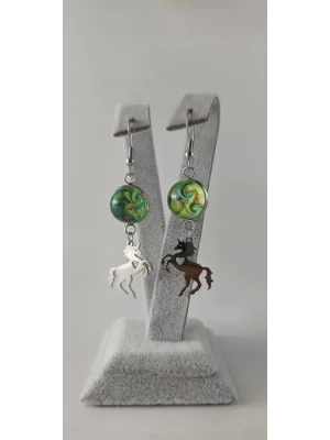 Benim Cam Atölyem Ebru Tekniği Çelik Murano Şaha Kalkmış At Küpe