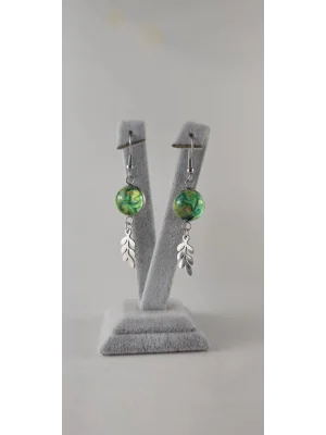 Benim Cam Atölyem Ebru Tekniği Çelik Murano Yaprak Küpe