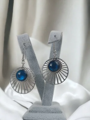 Benim Cam Atölyem Gümüş İşlemeli Çelik Murano Küpe