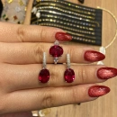 Ruby Oval Taşlı Halka Küpe