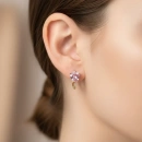 Pembe Kalpli Taşlı Halka Küpe