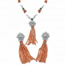 İnci ve Mercan Taşlı Tasarım Kolye Küpe Set