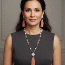 İnci ve Mercan Taşlı Tasarım Kolye Küpe Set