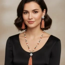 İnci ve Mercan Taşlı Tasarım Kolye Küpe Set