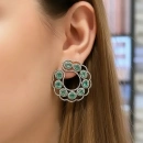 Zümrüt ve Ham Elmas Taşlı Küpe