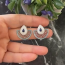 Sedefli Mavi Mineli Yarım Ay Küpe