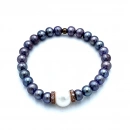 Beyaz İnci Detaylı Siyah İnci Bileklik