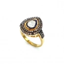 Ham Elmas Damla İki Sıra Taşlı Yüzük