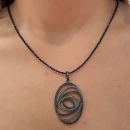 Ham Elmas-Siyah Pırlanta Taşlı İçiçe Göz Kolye Ucu