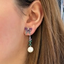 İncili Rainbow Kelebek Asimetrik Küpe