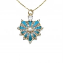 Mavi Mineli İncili Kalp Kolye