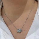 Mozanit Oval Etrafı Taşlı Kolye