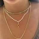 Oval İnci İp Zincir Kolye