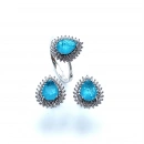 Paraiba Damla Küpe Yüzük Set