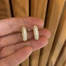 Pave Yarım Tur 3 Sıra Halka Küpe