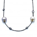 Pembe İnci Gömme Sıra Taşlı Uzun Kolye