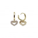 Pembe Taşlı Kalp Sallantılı Halka Küpe