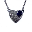 Safir Taş Detaylı Ham Elmas Taşlı Kalp Kolye