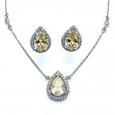 Sarı Damla Küpe Kolye Set