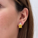 Sarı Ddörtgen Radiant Taşlı Triangle Küpe