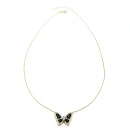 Siyah Yanları Taşlı Kelebek Kolye
