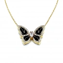 Siyah Yanları Taşlı Kelebek Kolye