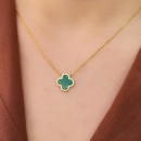 Taşlı Malahit Yonca Kolye