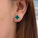 Taşlı Malahit Yonca Küpe