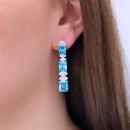 Turkuaz 3 Ddörtgen Radiant Taşlı Küpe