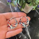 Turkuaz Kırmızı Mineli Yaprak Küpe