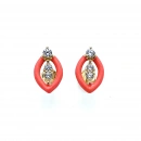 Turuncu Mineli Oval Kolye Küpe Set