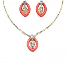 Turuncu Mineli Oval Kolye Küpe Set