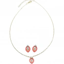 Turuncu Mineli Oval Kolye Küpe Set