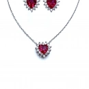Yakut Kalp Pırlanta Montür Kolye Küpe Set