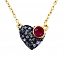 Yakut Taş Detaylı Ham Elmas Taşlı Kalp Kolye