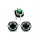 Yeşil Prenses Siyah Mineli Nikos Küpe Yüzük Set