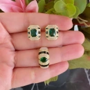 Zümrüt Oval Taş Siyah Mineli Bombe Yüzük