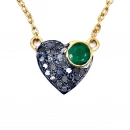 Zümrüt Taş Detaylı Ham Elmas Taşlı Kalp Kolye