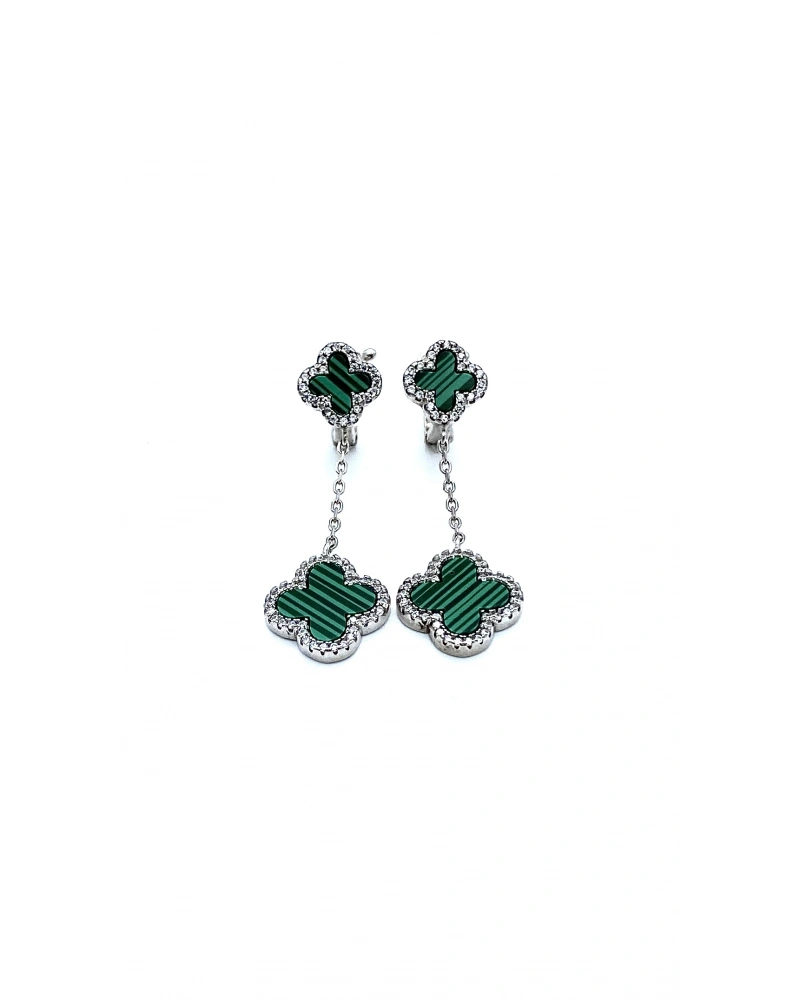 2 Malahit Zincirli Yonca Küpe