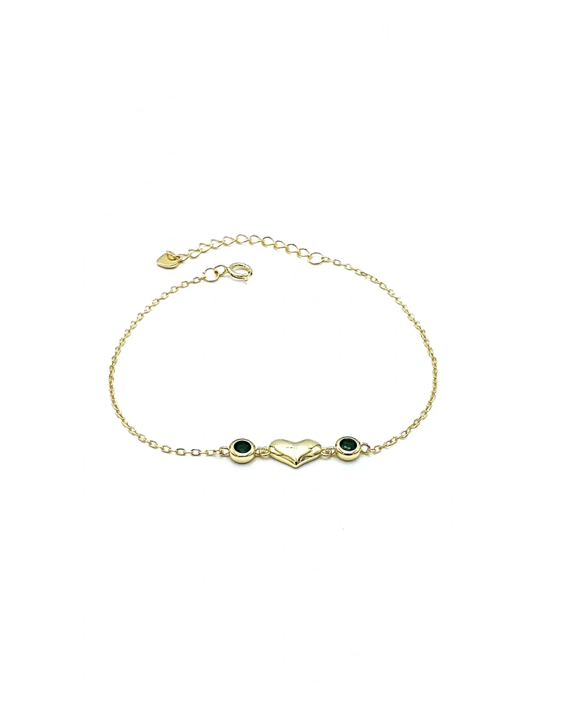 2 Yeşil Dot Kalp Zincir Bileklil