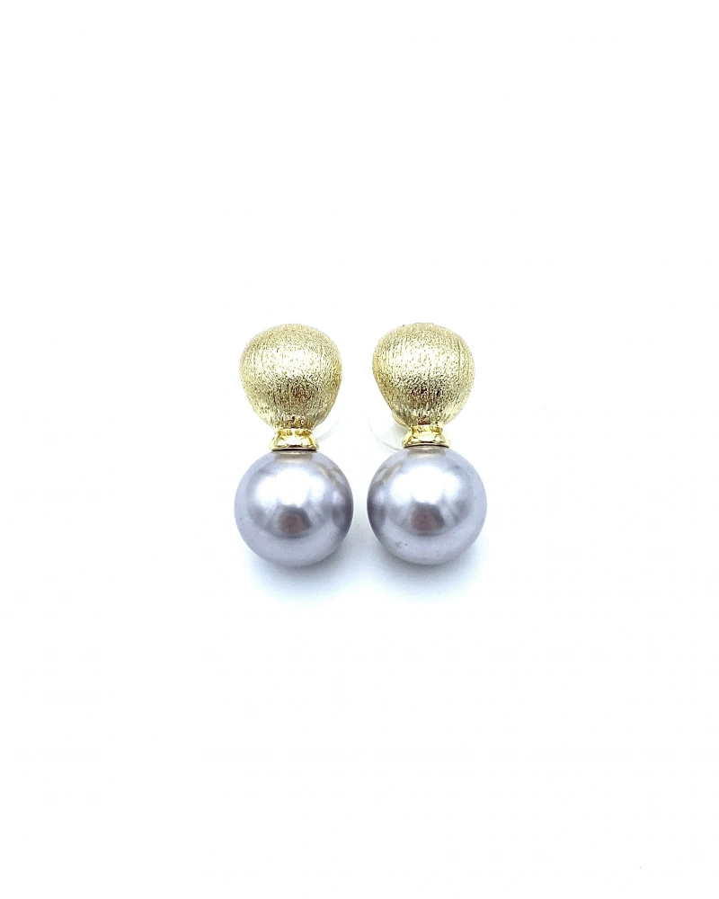 Elegant Seri 4 Pearl Grey Gold Küpe