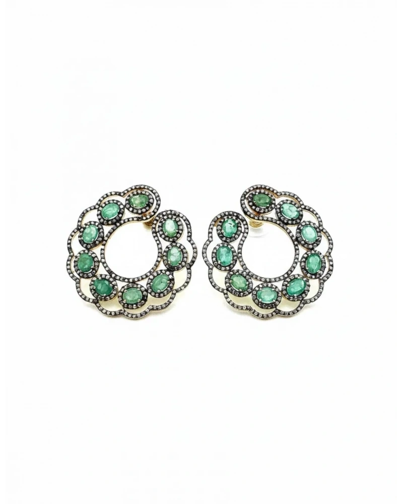 Zümrüt ve Ham Elmas Taşlı Küpe