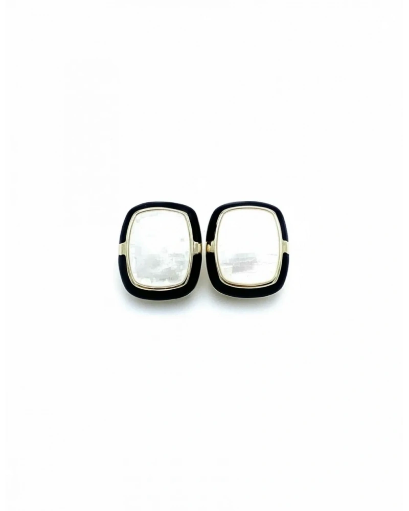 Elegant Seri 5 Square Black Sedef Küpe