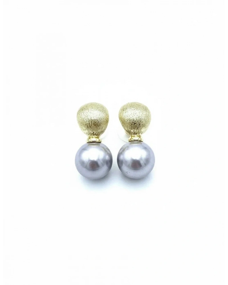 Elegant Seri 4 Pearl Grey Gold Küpe
