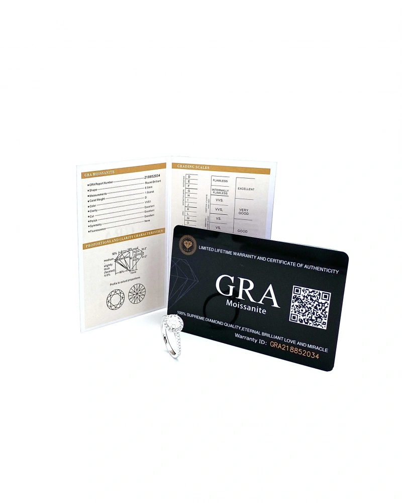 Sertifikalı Mozanit 1ct ARO Yanları Taşlı Tektaş Yüzük