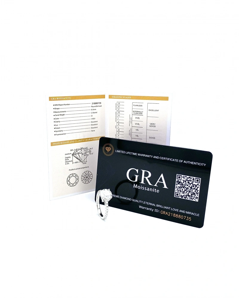 Sertifikalı Mozanit 2ct Yanları Taşlı Tektaş Yüzük